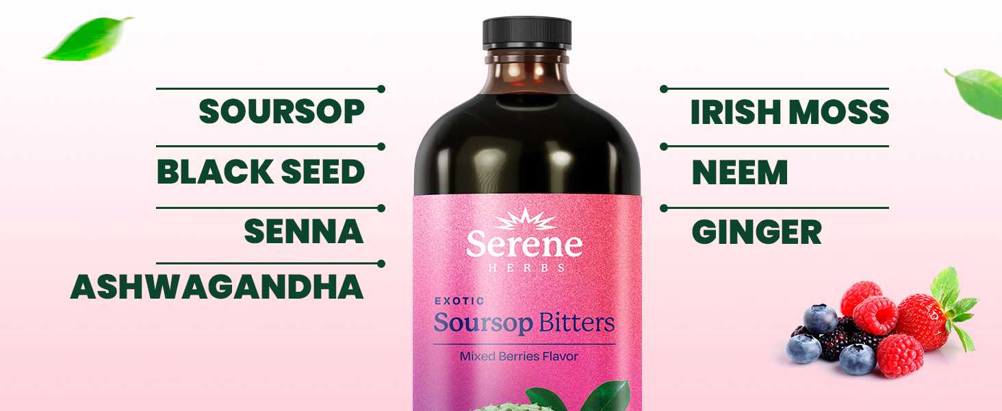 Key ingredients: Soursop, Black Seed, Senna, Ashwagandha, Irish Moss, Neem, Ginger