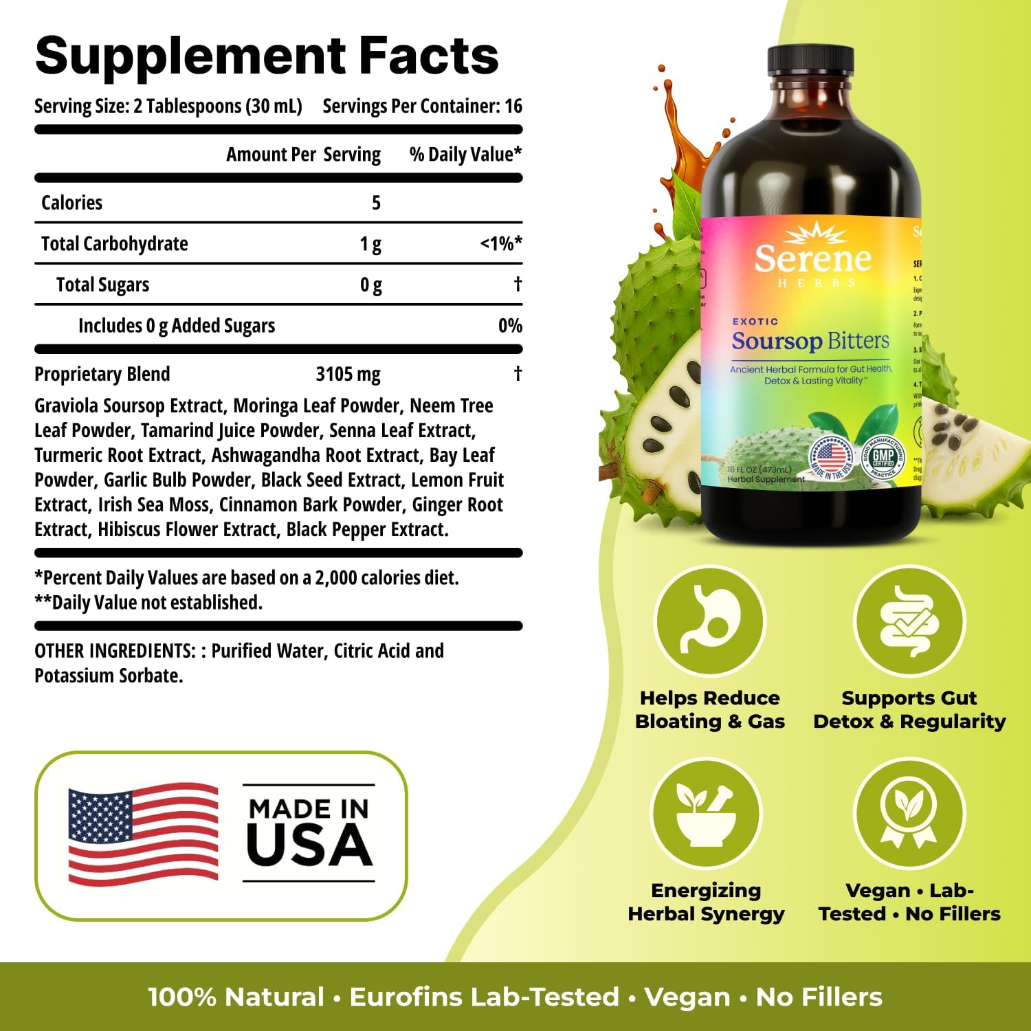 Supplement Facts showing 3105mg proprietary blend with benefits